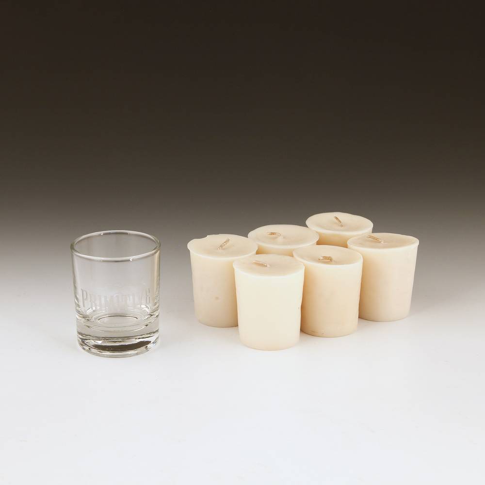 Votive Set with Primitive Glass Logo | Natural Ivory - Nag Champa Scent