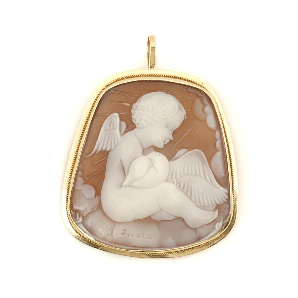 Pendant with Angel Cameo, Fashioned As a Pin