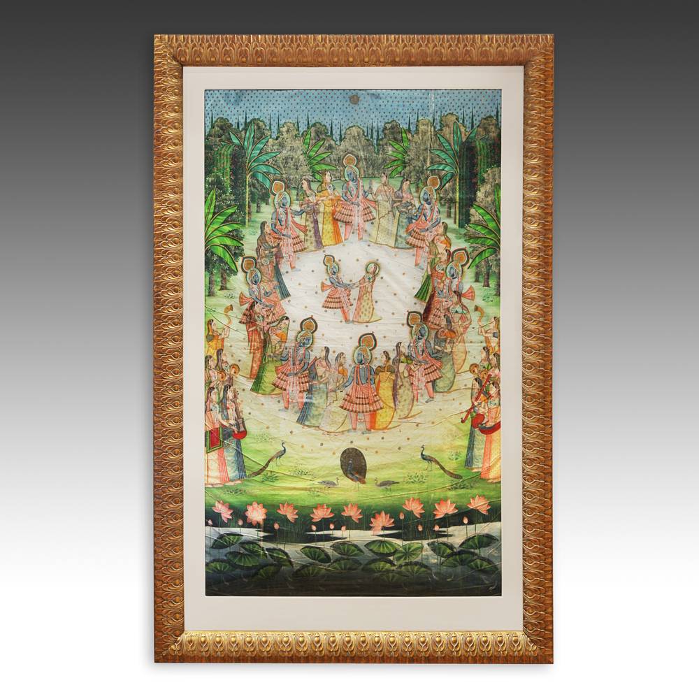 Pichvai or devotional shrine hanging, framed
