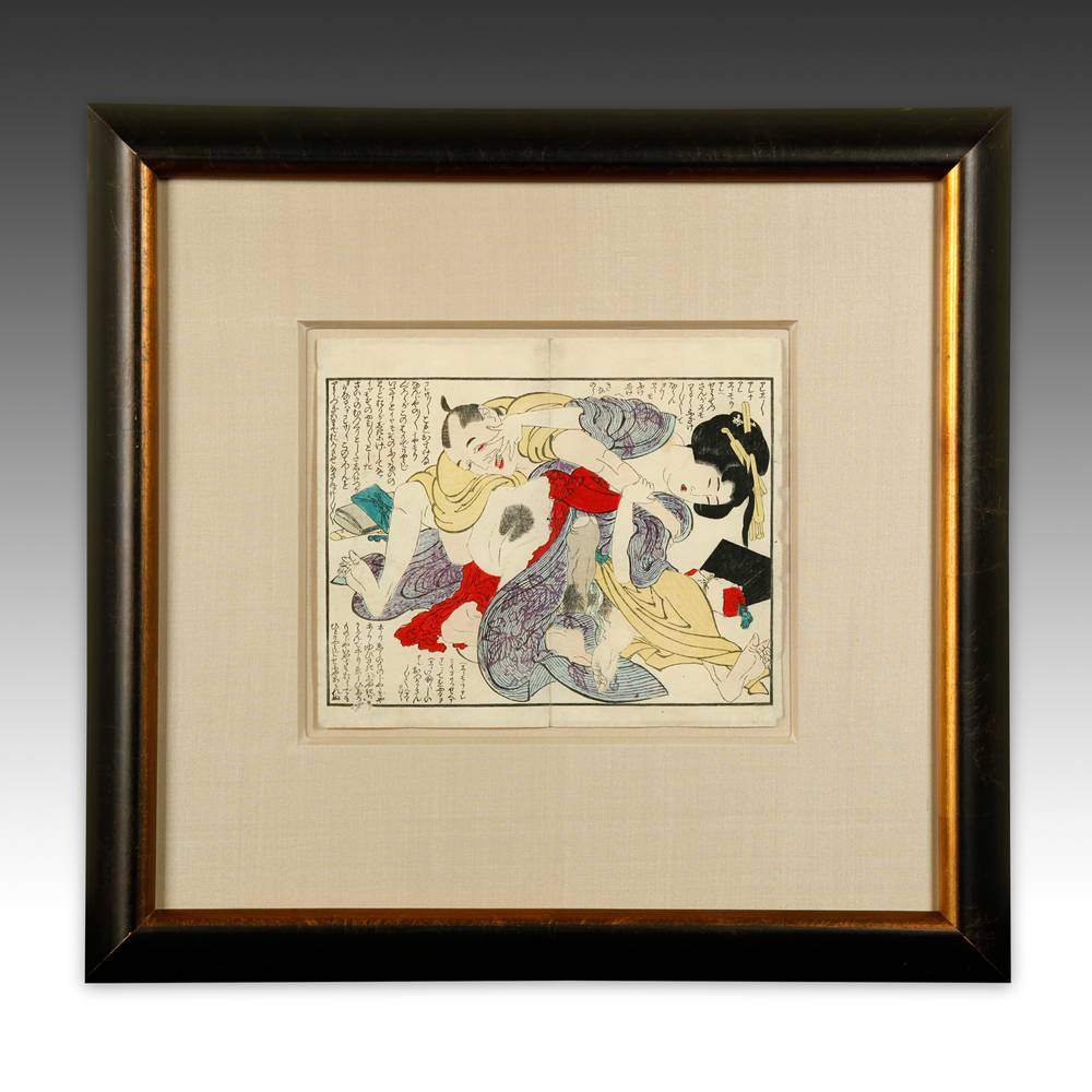 Shunga Woodblock Print, Framed