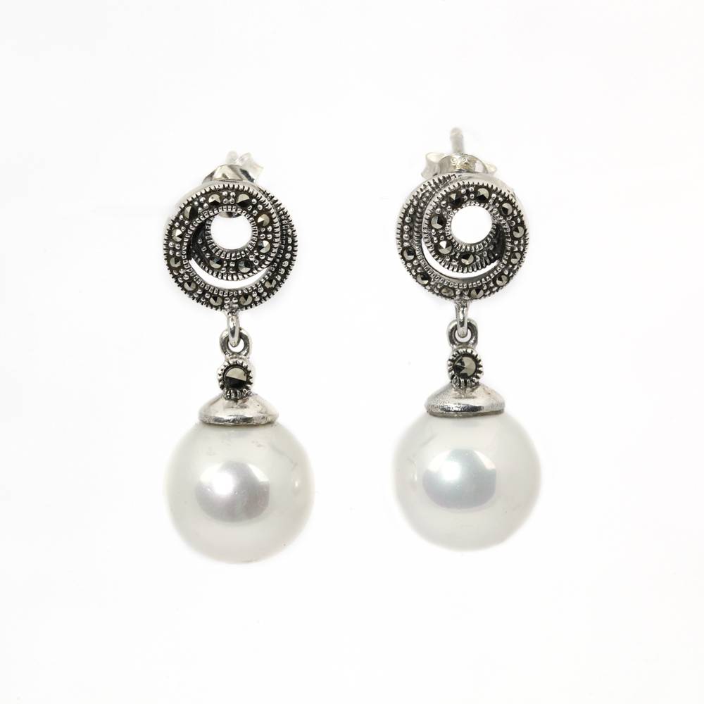 Earrings with Pearl Droplet and Spiral Motif Top