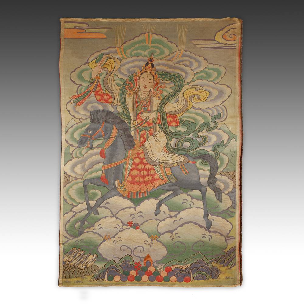 Thangka Depicting Lhamo (Goddess), or White Tara on a Horse