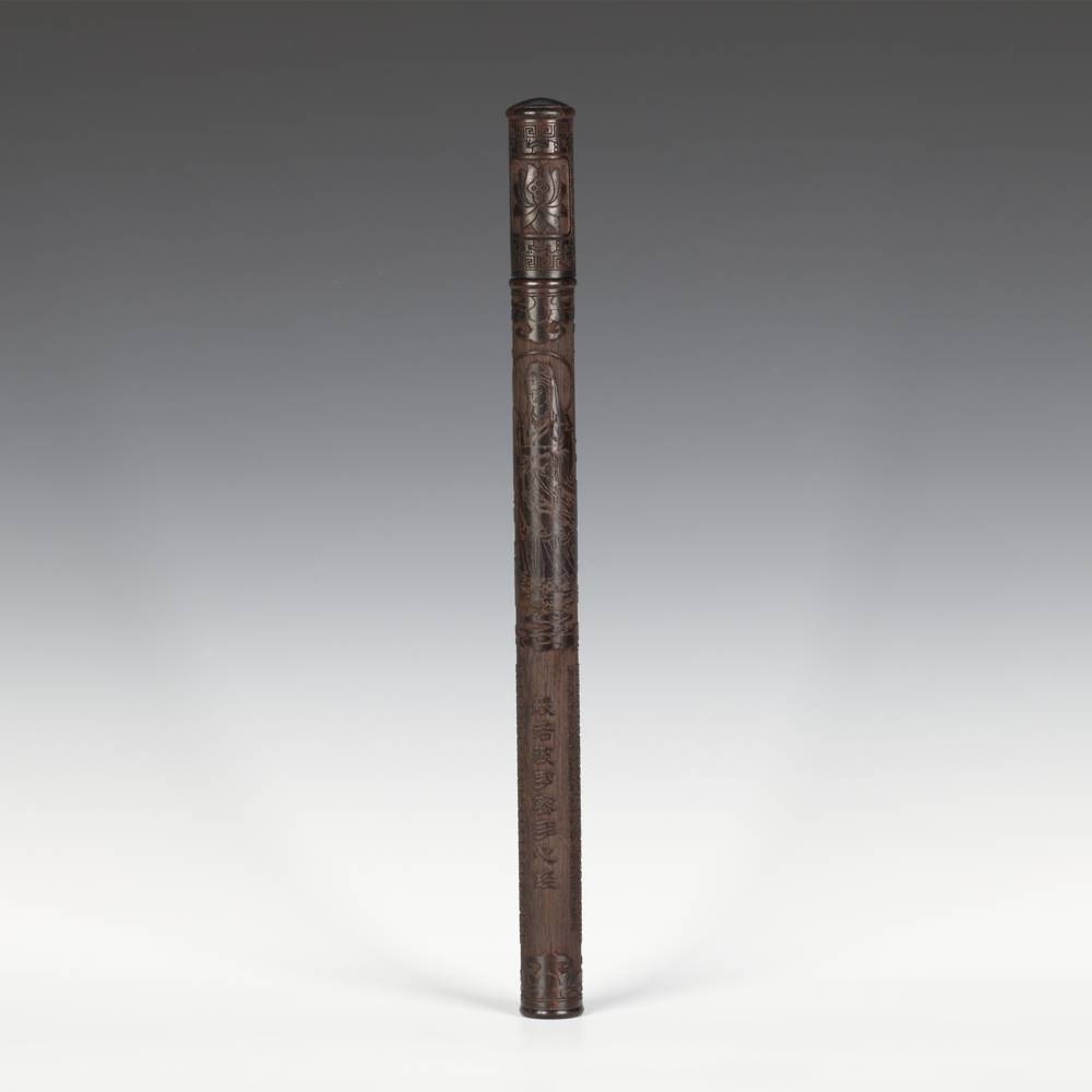 Long Carved Blackwood Incense Tube