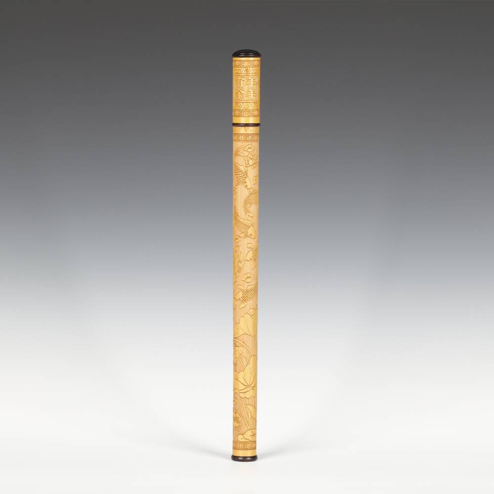Long Carved Bamboo Incense Tube