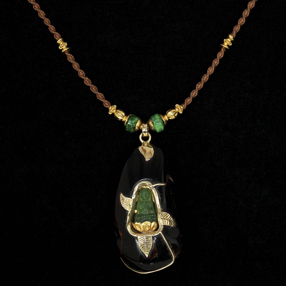 Necklace with Buddha pendant and Ostrich pouch