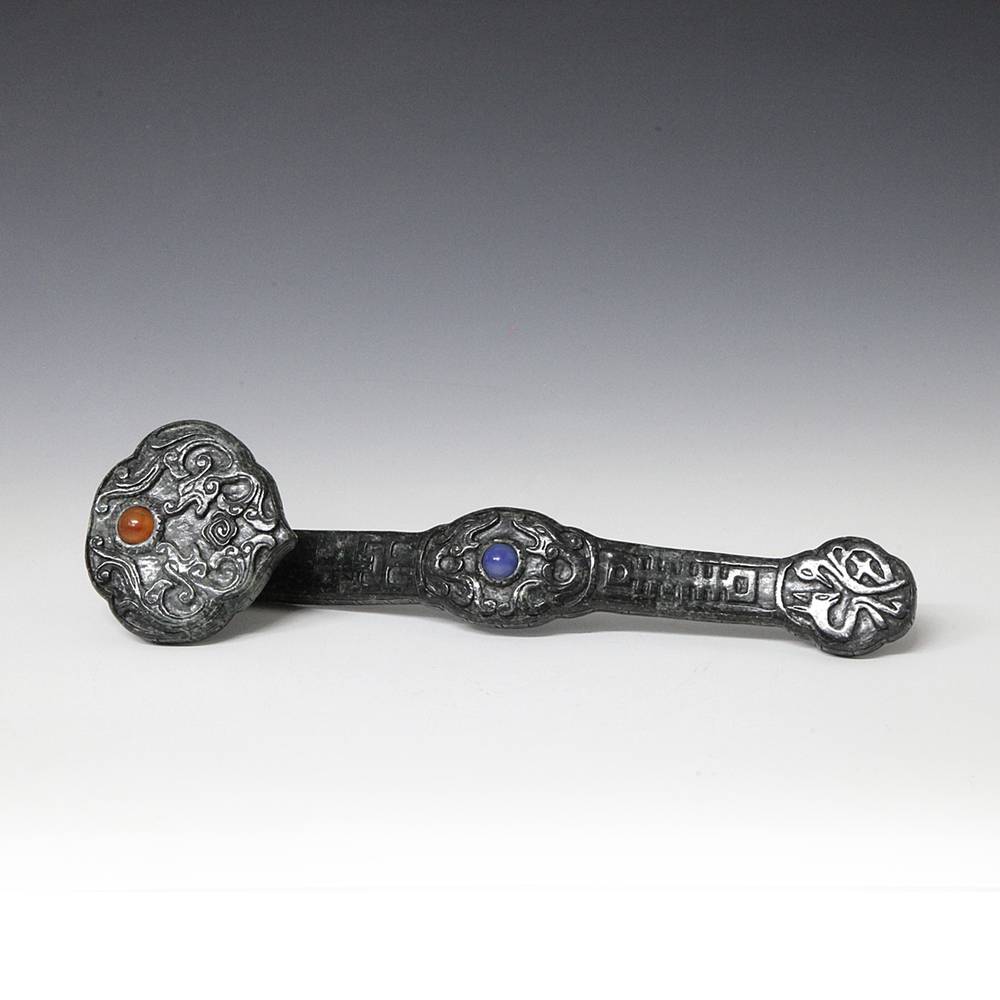 Ruyi Scepter with Semi-Precious Stone Cabochons and Long Life Character