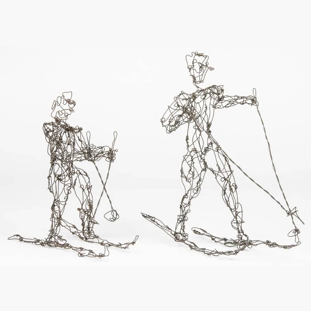 Skiers In The Mountains Wire Mobile Sculpture