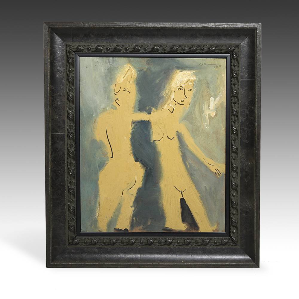 Two Nudes Oil Painting, Framed